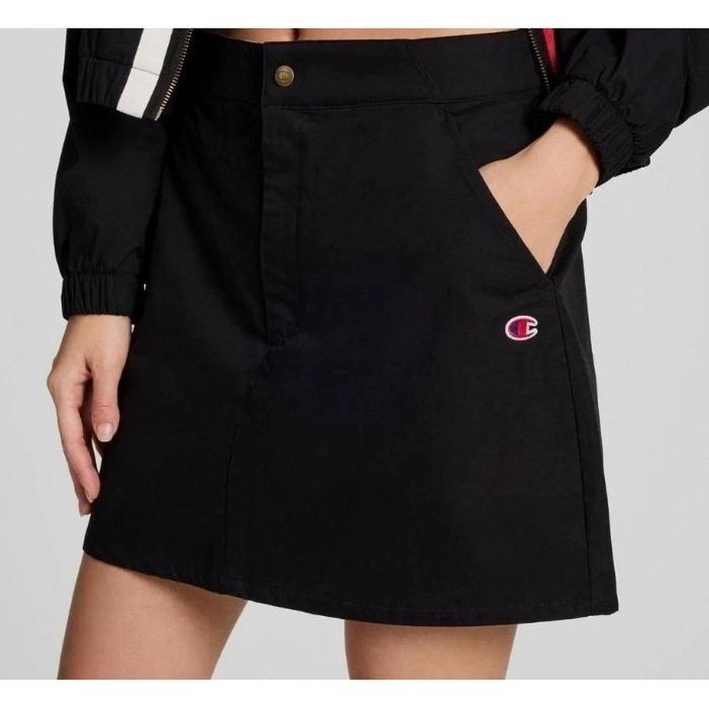 Champion Womens Campus Skirt Black Cotton Mini Mesh Lined Size 14